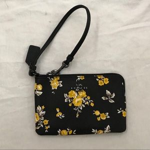 Coach Wristlet Black Yellow Prairie Print
